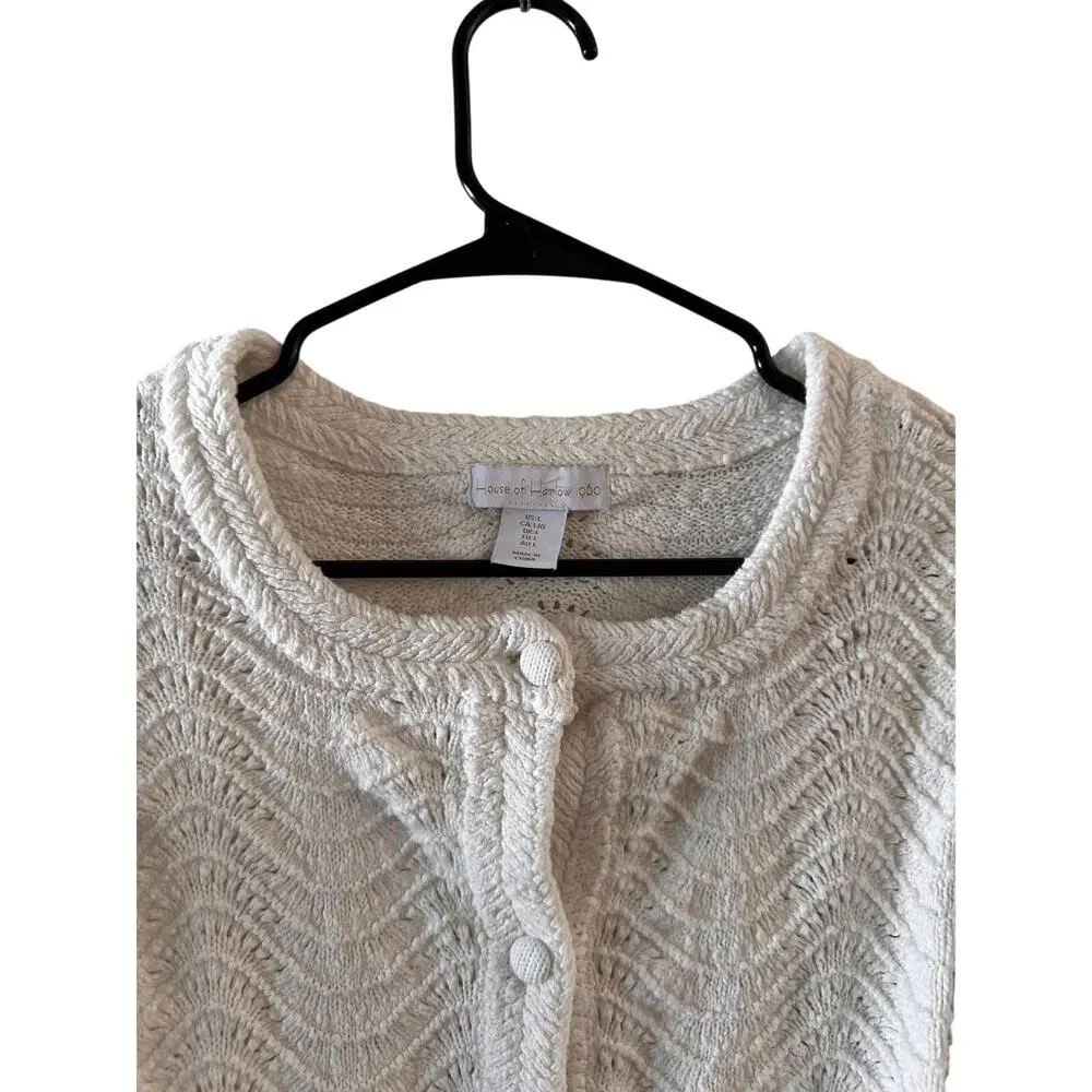 House of Harlow 1960 White Multicolor Trim Button-Down Knit Sweater Women Sz L
